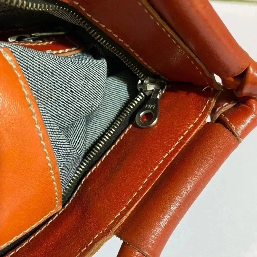 Michael Kon red orange leather satchel handbag